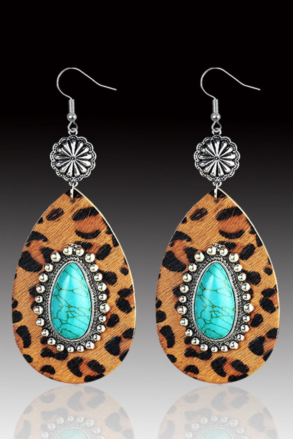 Chestnut Western Leopard Turquoise Inlay Drop Earrings Jewelry JT's Designer Fashion