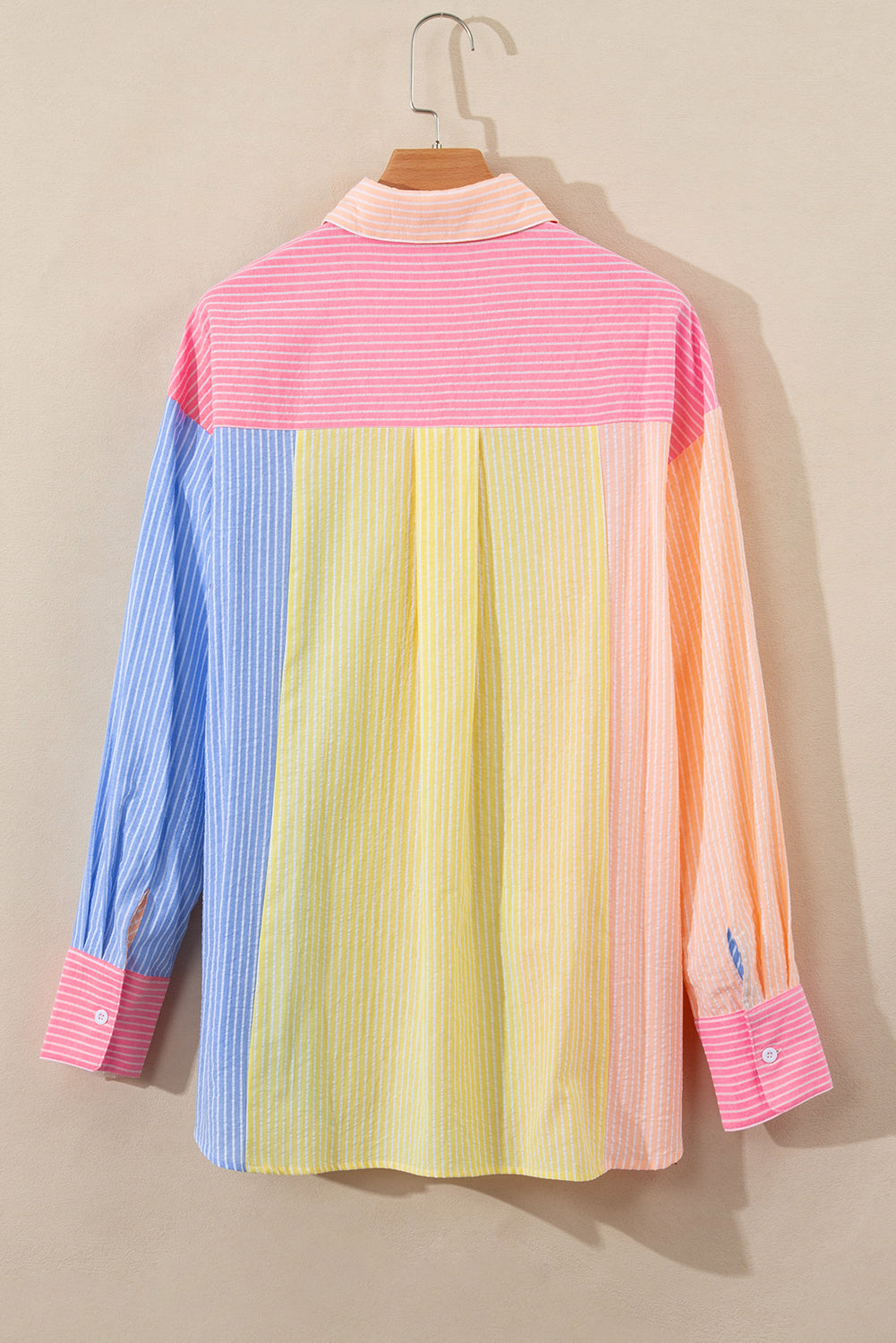 Pink Stripe Color Block Chest Pocket Oversized Shirt Blouses & Shirts JT's Designer Fashion