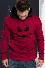 Fiery Red Funny Face Print Color Block Pocketed Men's Hoodie Fiery Red 100%polyester Men's Tops JT's Designer Fashion