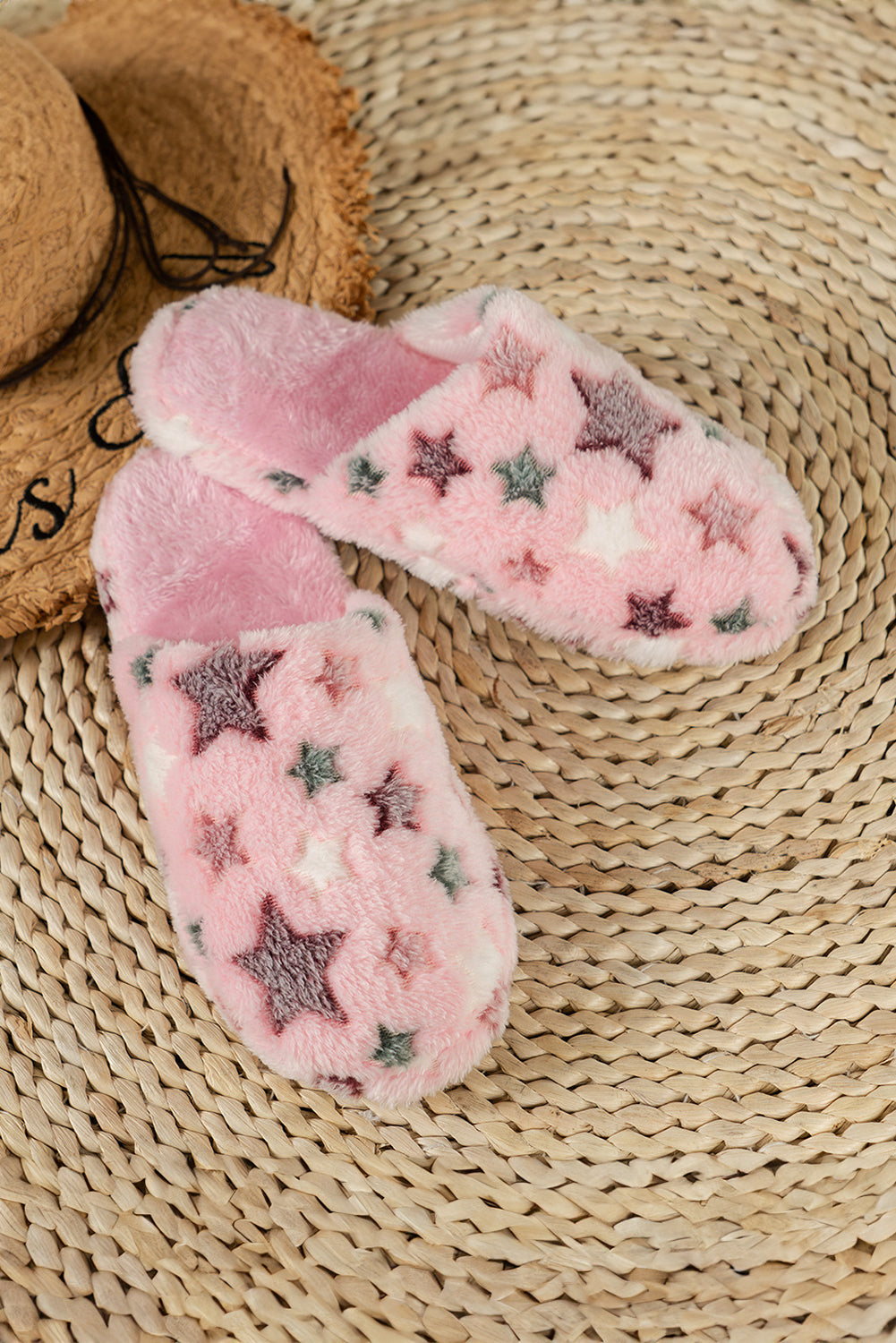 Pink Star Pattern Plush Home Slippers Slippers JT's Designer Fashion