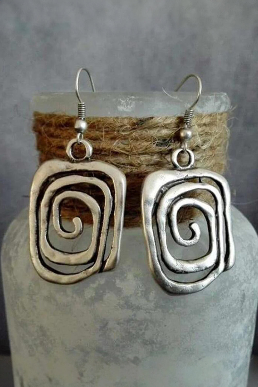 Silvery Vintage Square Swirl Hook Earrings Jewelry JT's Designer Fashion