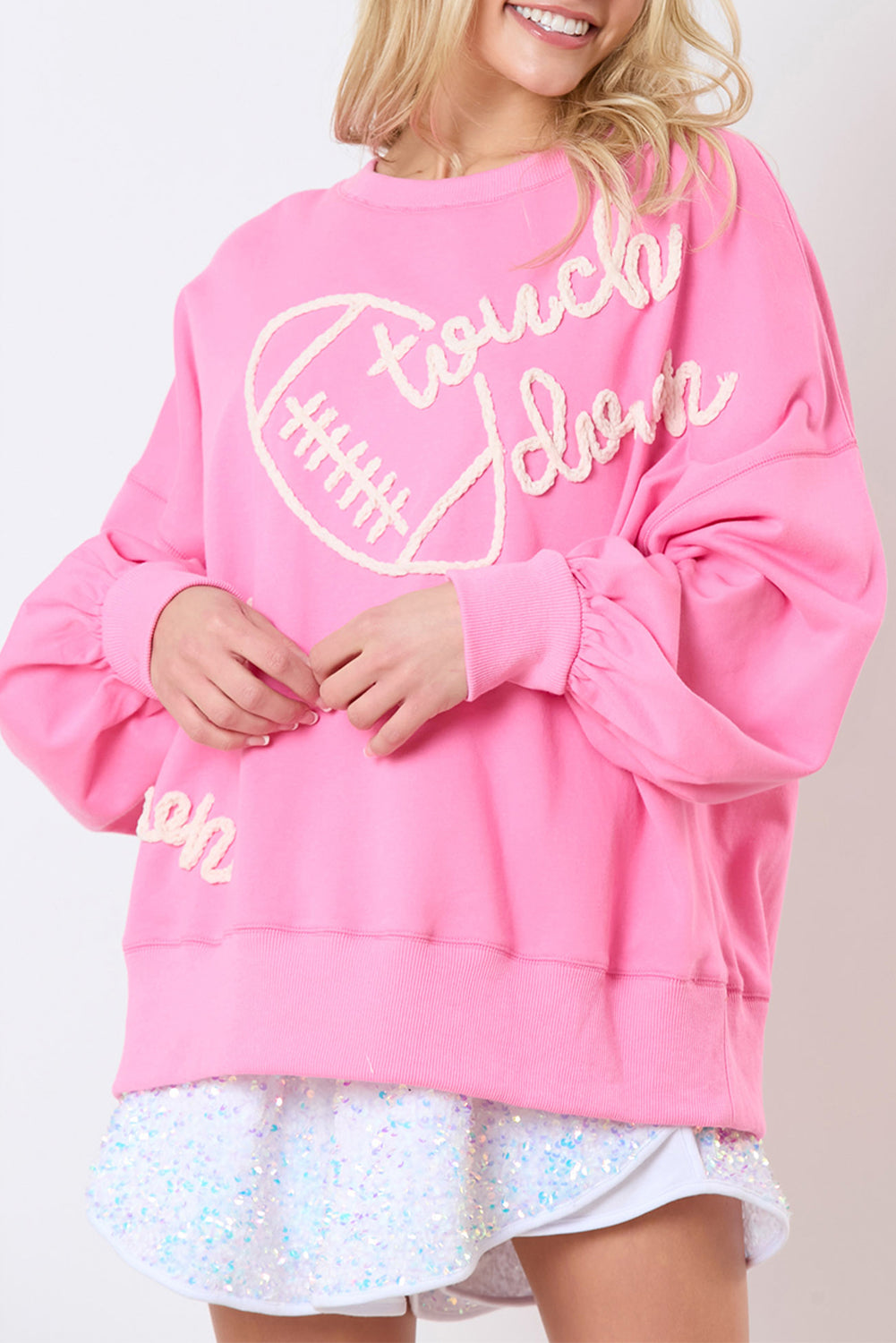 Pink Touch Down Rugby Thread Embroidery Sweatshirt Sweatshirts & Hoodies JT's Designer Fashion