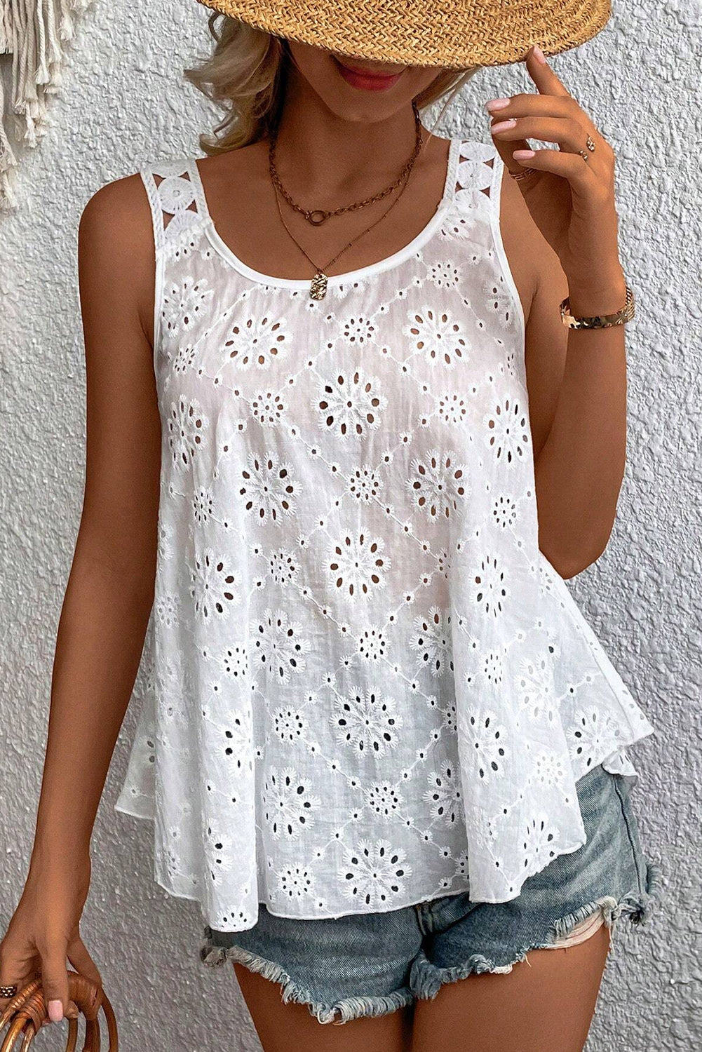 White Eyelet Embroidery Tank Top Tops & Tees JT's Designer Fashion