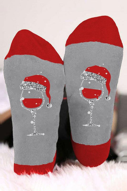 Gray Christmas Champagne Santa Hat Graphic Socks Socks JT's Designer Fashion