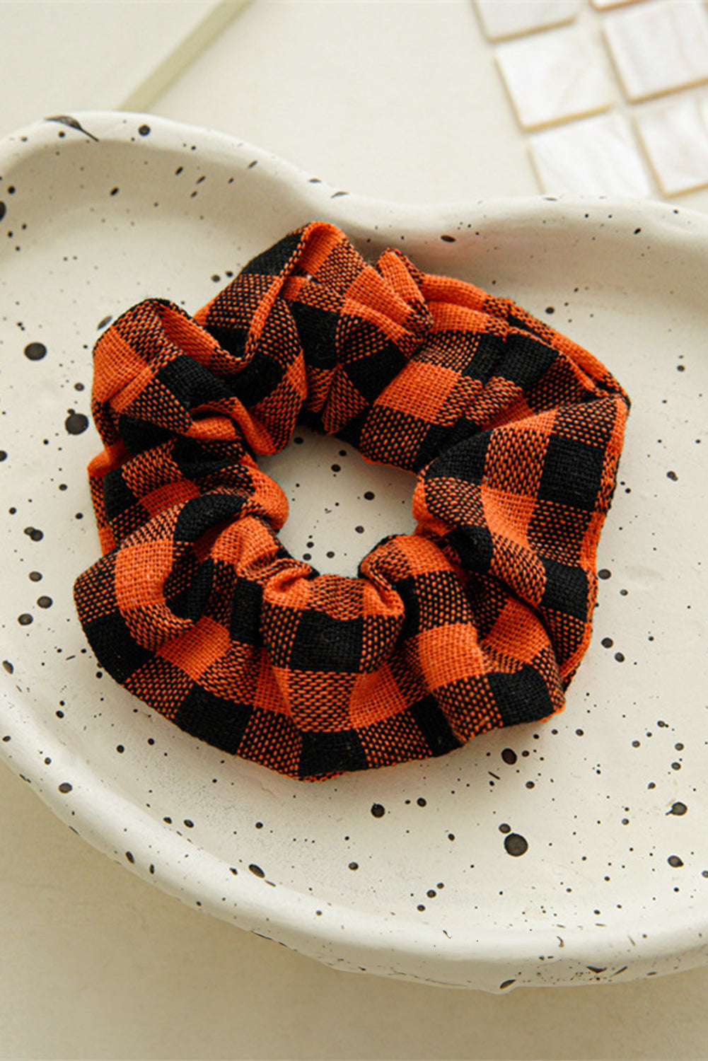 Orange Buffalo Plaid High Elastic Hair Scrunchies Headwear JT's Designer Fashion