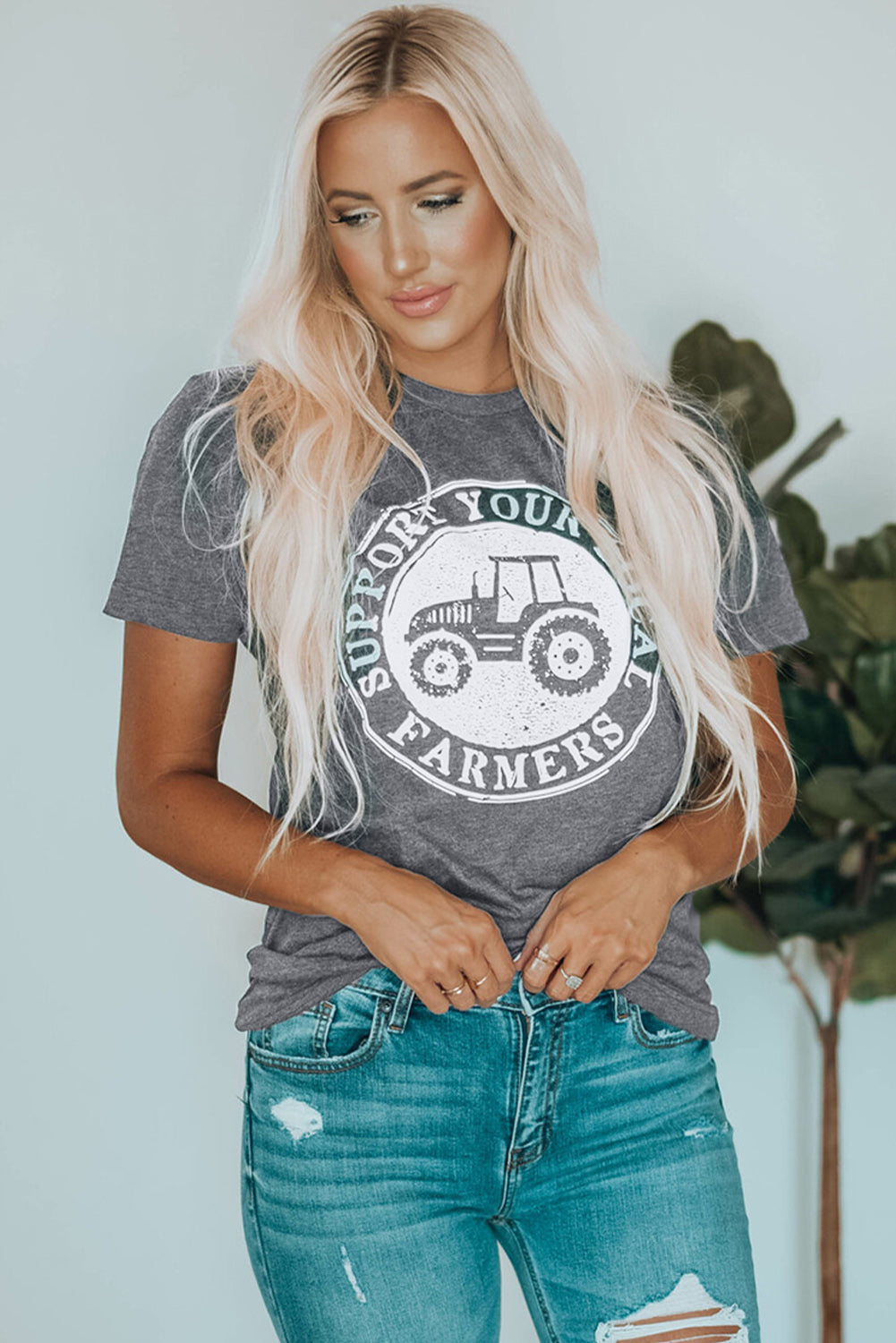 Gray SUPPORT YOUR LOCAL FARMERS Graphic Tee Graphic Tees JT's Designer Fashion