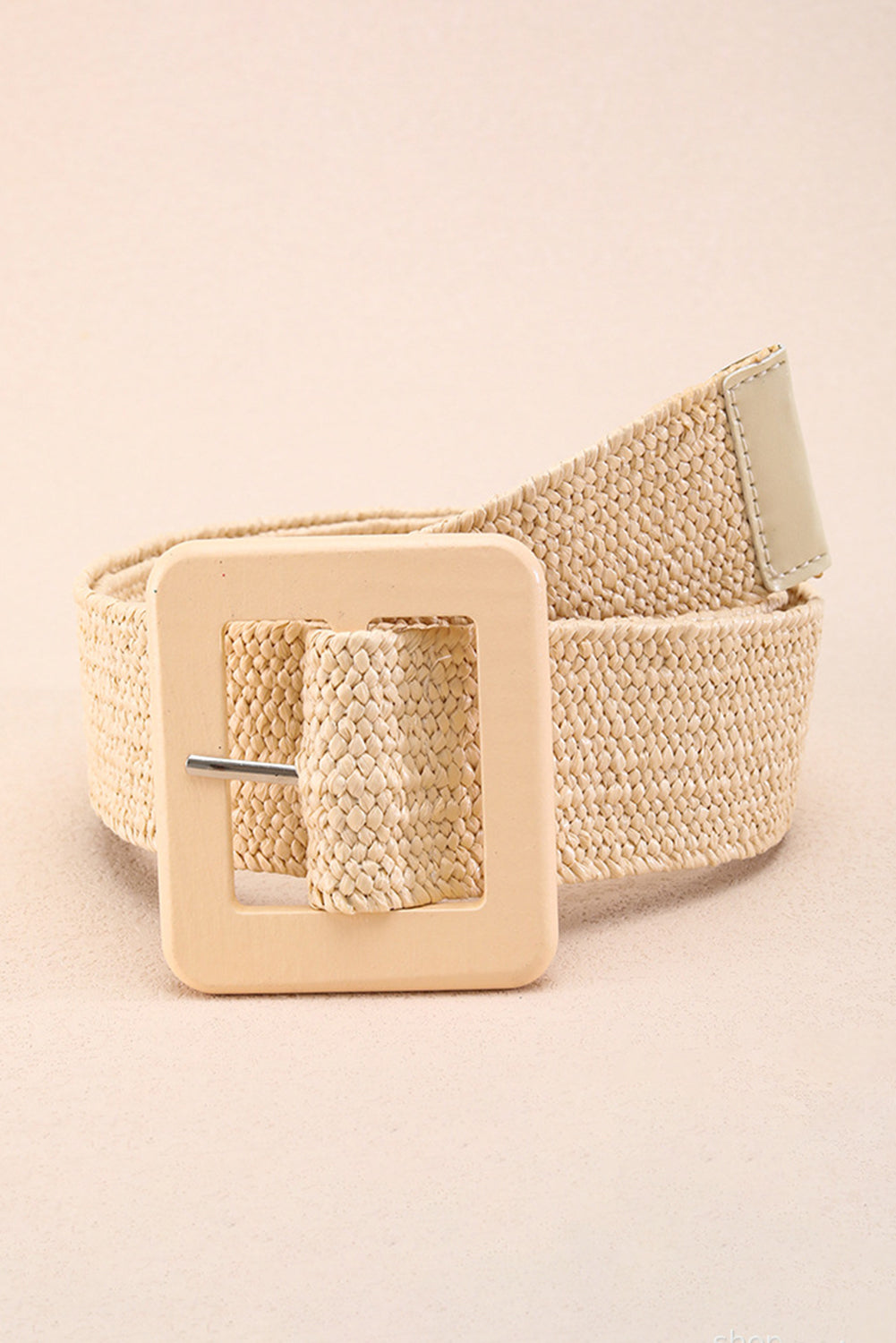 Beige Bohemian Woven Square Buckle Wide Belt Other Accessories JT's Designer Fashion