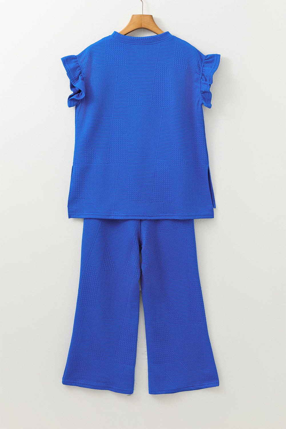 Dark Blue Ruffled Sleeve Summer Top and Cropped Loose Pants Set Pant Sets JT's Designer Fashion