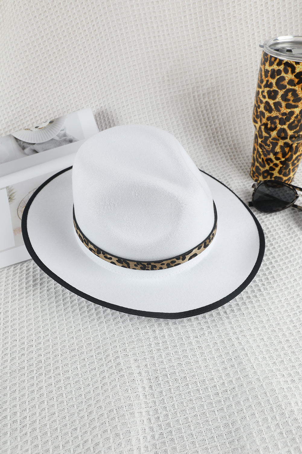 White Retro Felt Hat Leopard Print Fashion Jazz Hat Hats & Caps JT's Designer Fashion