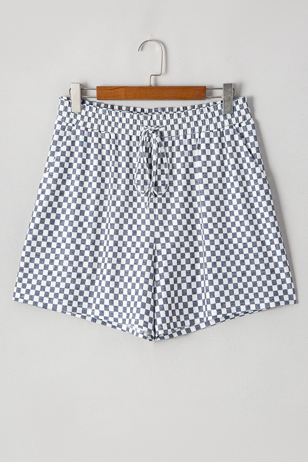 Gray Checkerboard Lace-Up High Waist Plus Size Casual Shorts Plus Size Bottoms JT's Designer Fashion