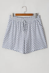 Gray Checkerboard Lace-Up High Waist Plus Size Casual Shorts Plus Size Bottoms JT's Designer Fashion