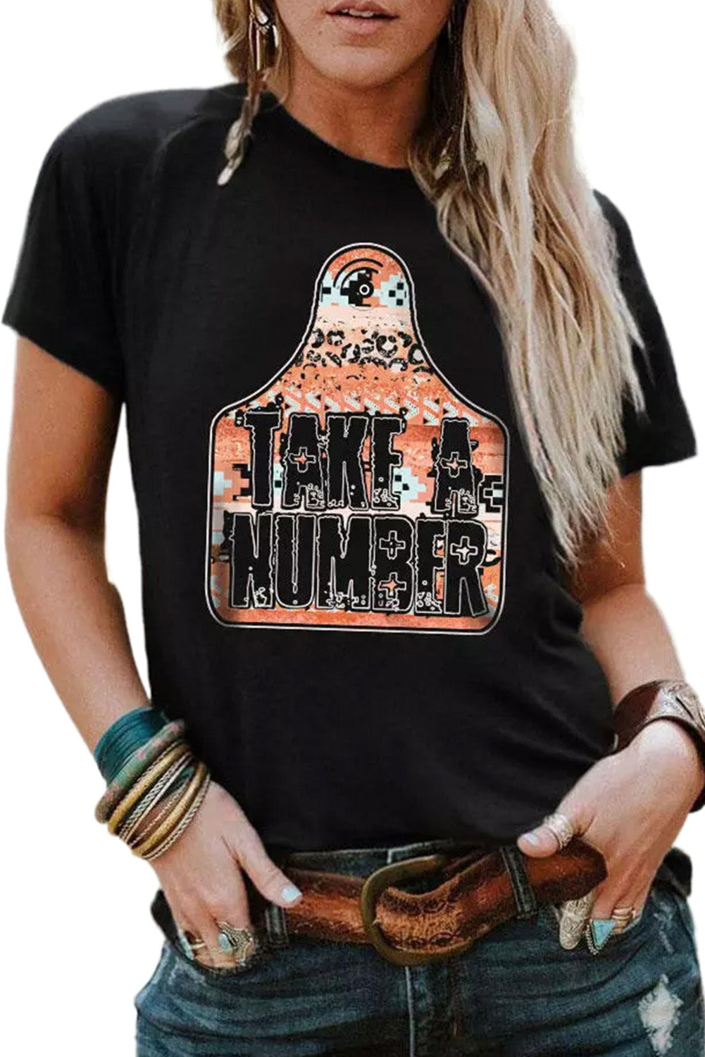 Black TAKE A NUMBER Graphic Crew Neck Tee Graphic Tees JT's Designer Fashion