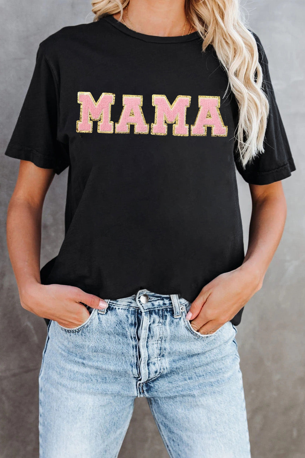 Black MAMA Chenille Graphic Tee Graphic Tees JT's Designer Fashion