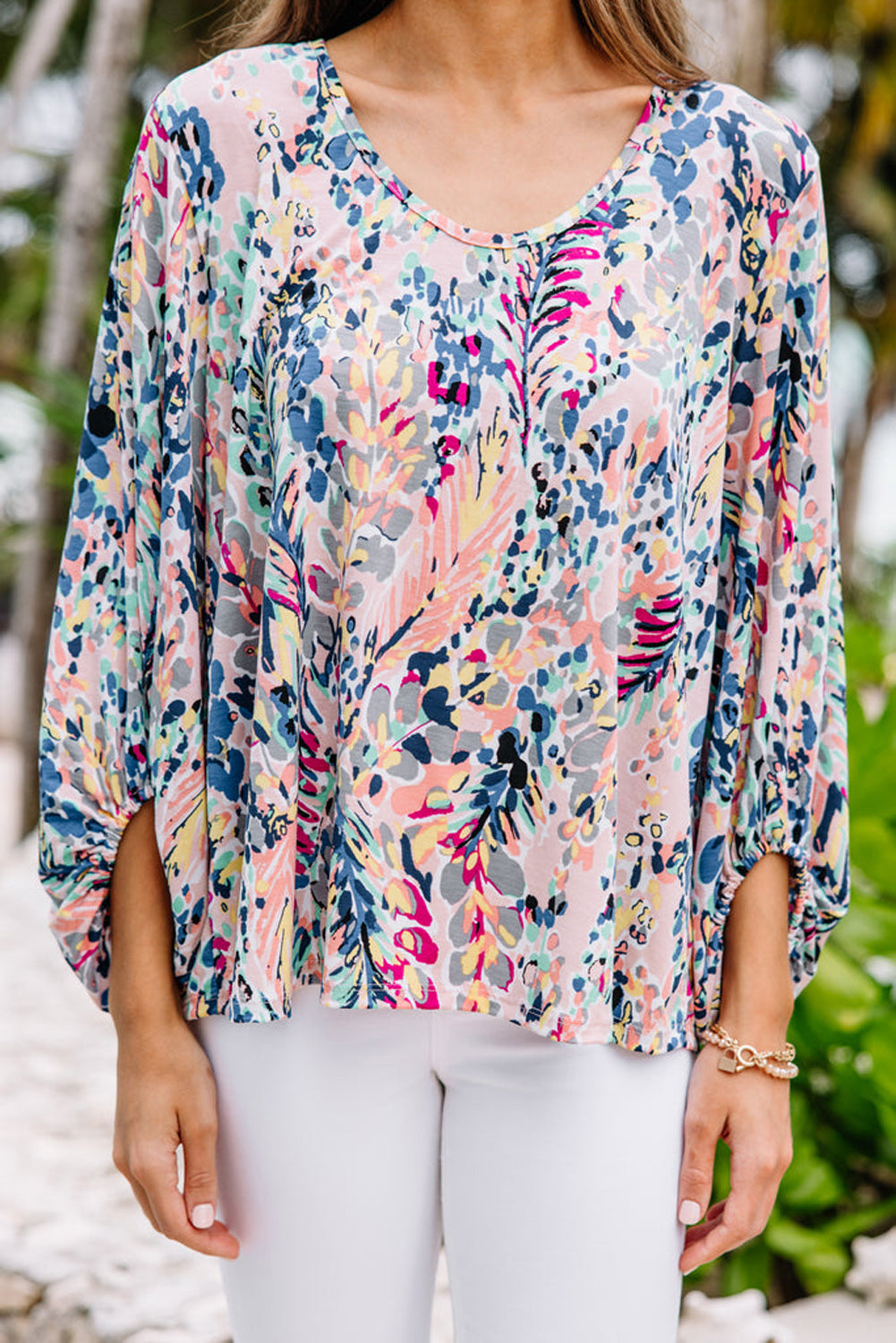 Blue Floral Print Puffy Sleeve Loose Blouse Blouses & Shirts JT's Designer Fashion