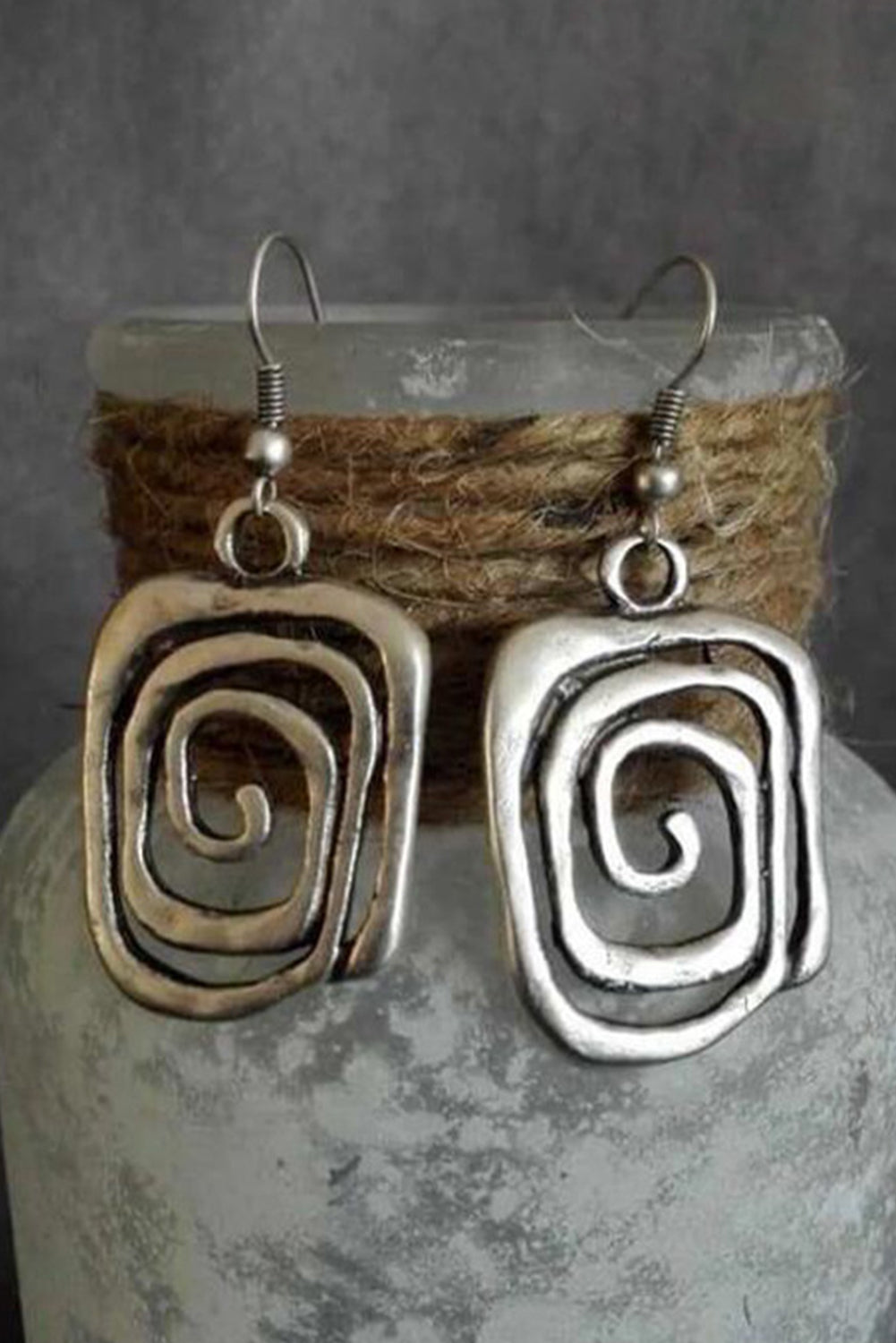 Silvery Vintage Square Swirl Hook Earrings Jewelry JT's Designer Fashion