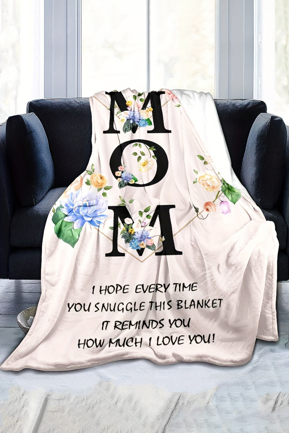 White MOM Floral Print Flannel Blanket 130*150cm Other Accessories JT's Designer Fashion