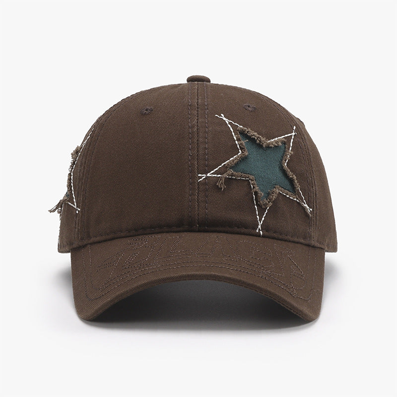 Adjustable Star Raw Hem Cap Chocolate One Size Hats & Caps JT's Designer Fashion