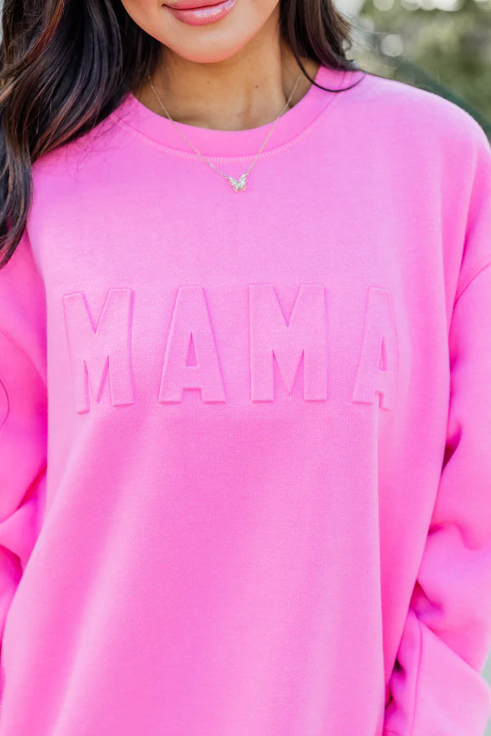 Bright Pink MAMA Letter Embossed Casual Sweatshirt Sweatshirts & Hoodies JT's Designer Fashion