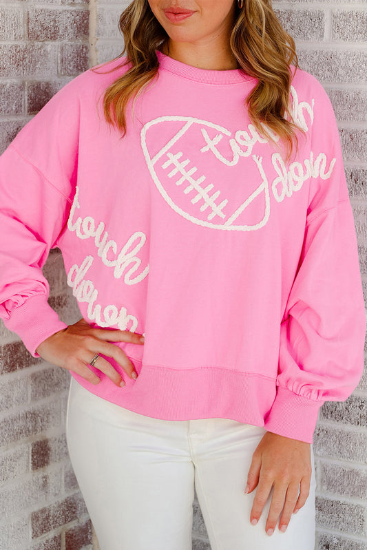 Pink Touch Down Rugby Thread Embroidery Sweatshirt Sweatshirts & Hoodies JT's Designer Fashion