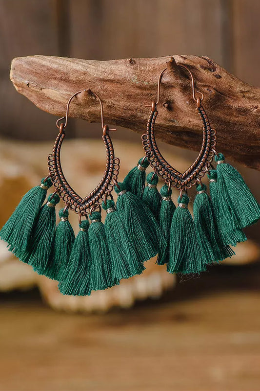 Green Bohemian Vintage Long Fringe Earrings Jewelry JT's Designer Fashion