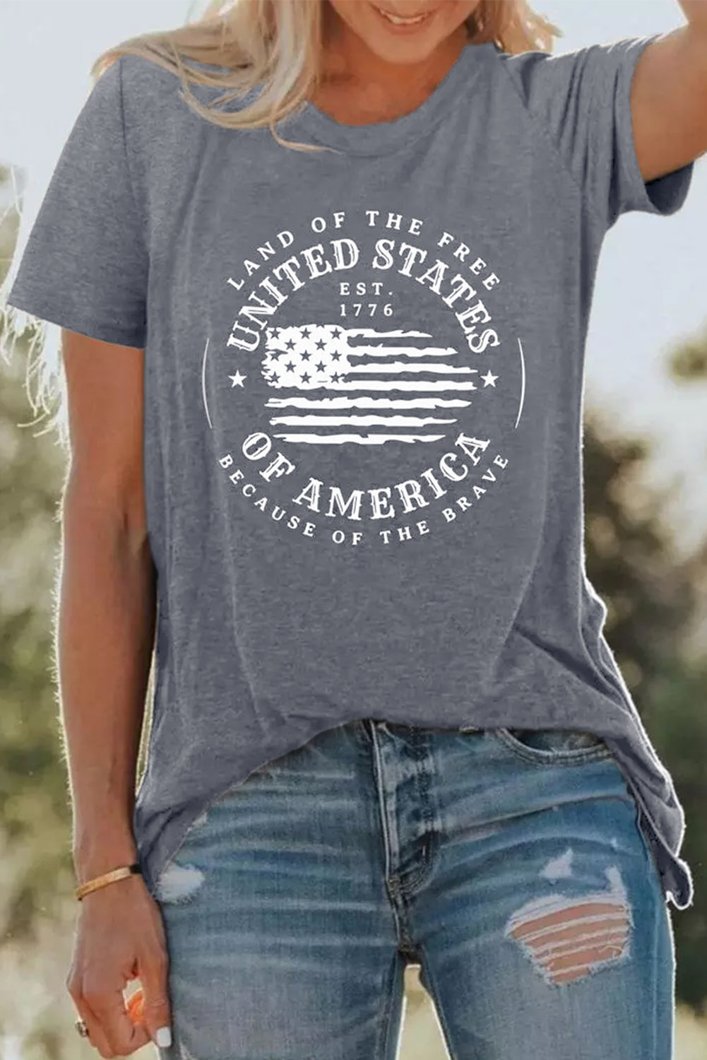 Gray United States Of America Flag Graphic Print T Shirt Graphic Tees JT's Designer Fashion