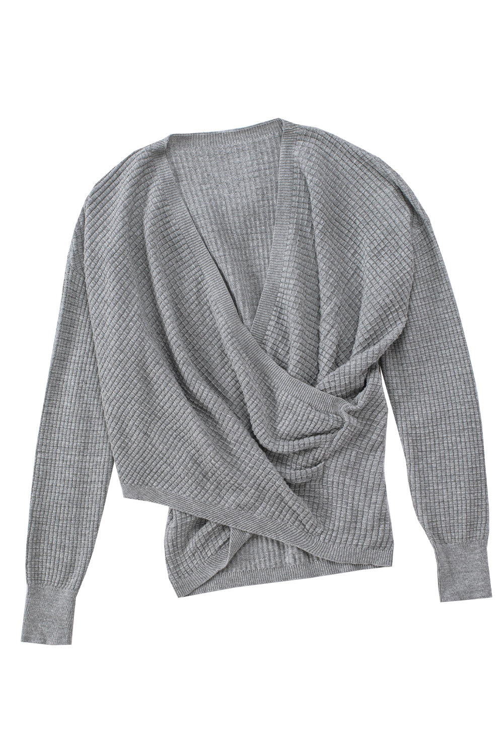 Gray Black/Pink/Gray/Khaki/Apricot Wrap V Neck Waffle Sweater Sweaters & Cardigans JT's Designer Fashion