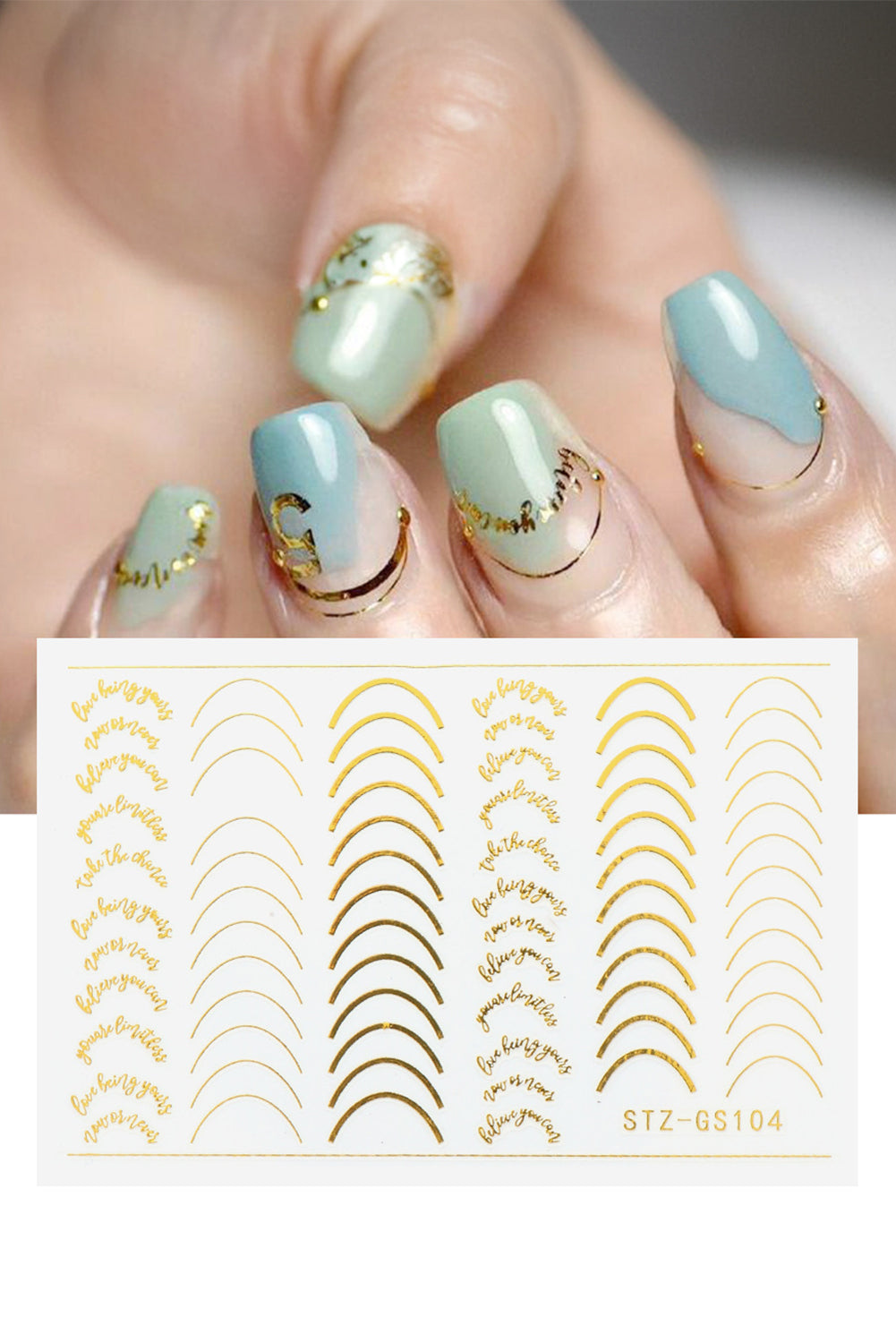 Gold Metallic Stripes Letters Nail Stickers Other Accessories JT's Designer Fashion