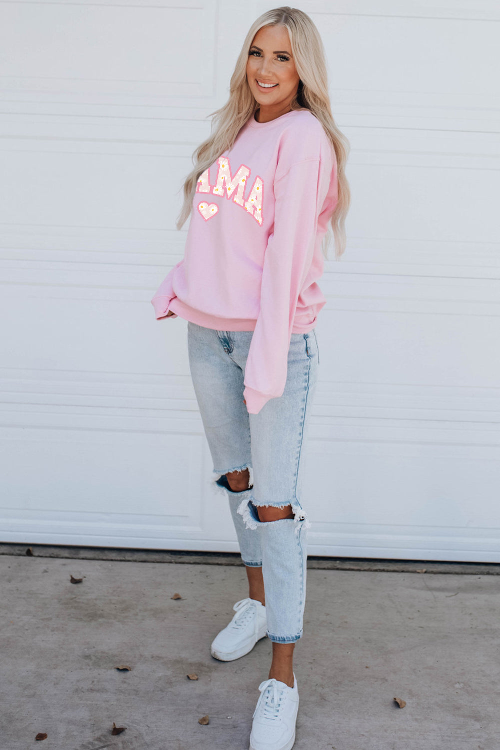 Pink Mama Letter Print Daisy Shading Sweatshirt Graphic Sweatshirts JT's Designer Fashion