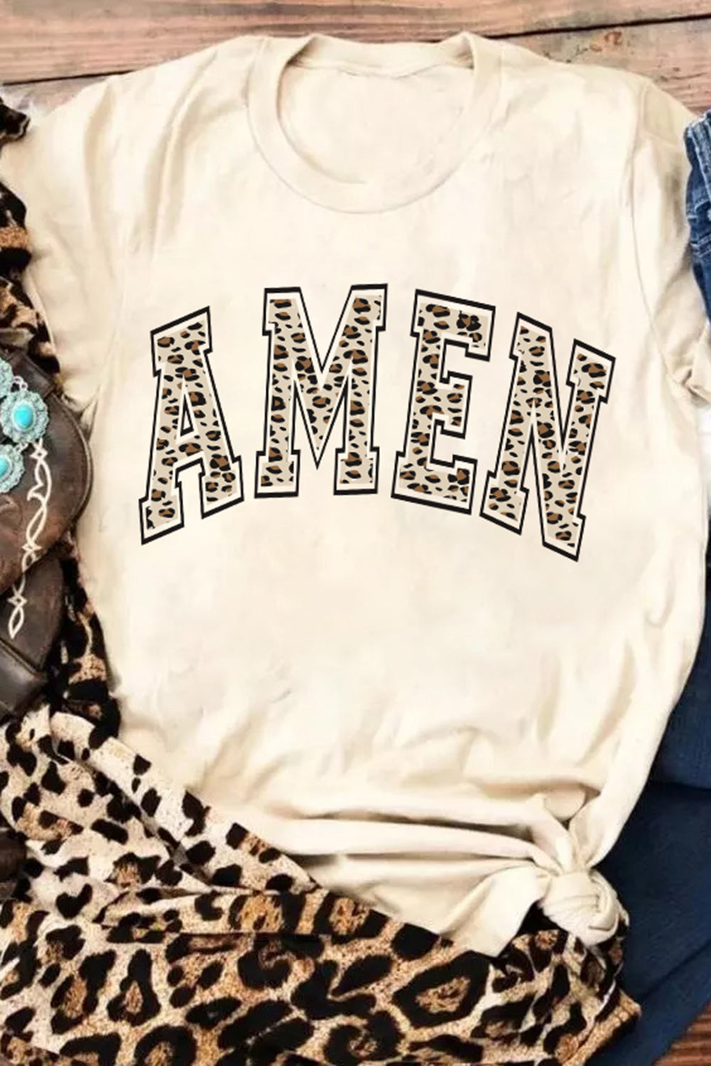 Khaki Leopard AMEN Graphic T Shirt Graphic Tees JT's Designer Fashion