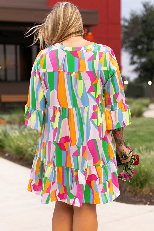 Multicolour Plus Size Vibrant Abstract Print Tiered Ruffled Mini Dress Plus Size Mini Dresses JT's Designer Fashion