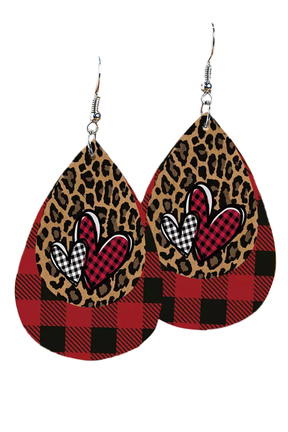 Valentine Leopard Heart Plaid Print Drop Earrings Jewelry JT's Designer Fashion