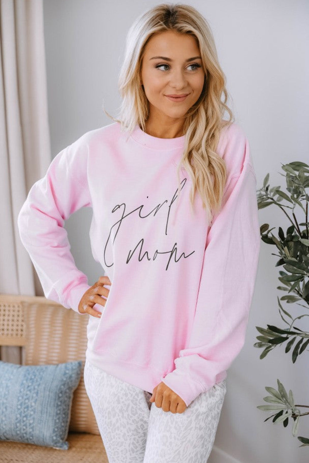 Pink Girl Mom Script Graphic Sweatshirt Graphic Sweatshirts JT's Designer Fashion