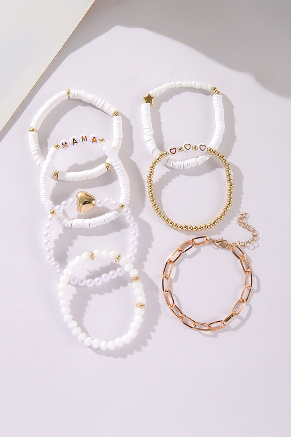 White MAMA Heart Pearl Beaded Chain Multi Layer Bracelet Jewelry JT's Designer Fashion