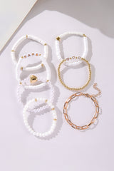 White MAMA Heart Pearl Beaded Chain Multi Layer Bracelet Jewelry JT's Designer Fashion