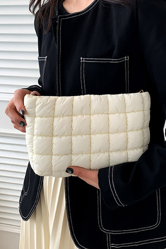 White Zipper Quilted Puffer Cosmetic Bag Handbags JT's Designer Fashion