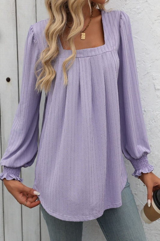 Square Neck Long Sleeve Top Lilac Long Sleeve Tops JT's Designer Fashion