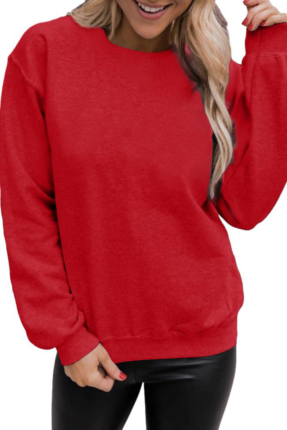 Red Solid Color Crewneck Pullover Sweatshirt Pre Order Sweatshirts & Hoodies JT's Designer Fashion