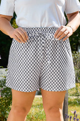 Gray Checkerboard Lace-Up High Waist Plus Size Casual Shorts Plus Size Bottoms JT's Designer Fashion
