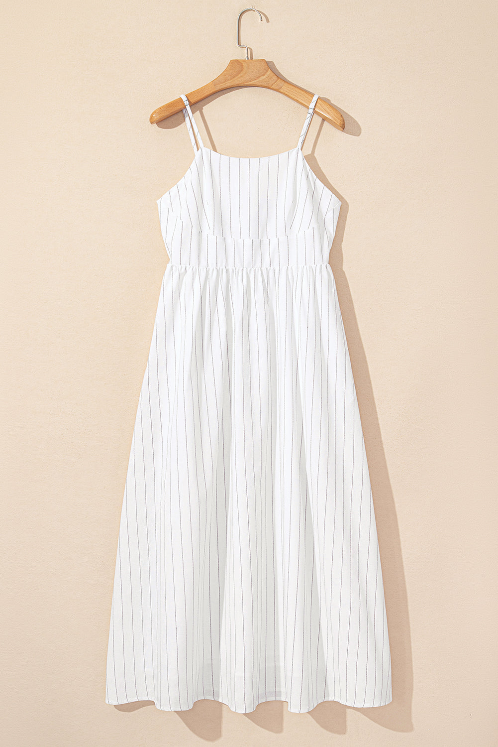 Beige Stripe Spaghetti Strap Pocketed High Waist Maxi Dress Maxi Dresses JT's Designer Fashion