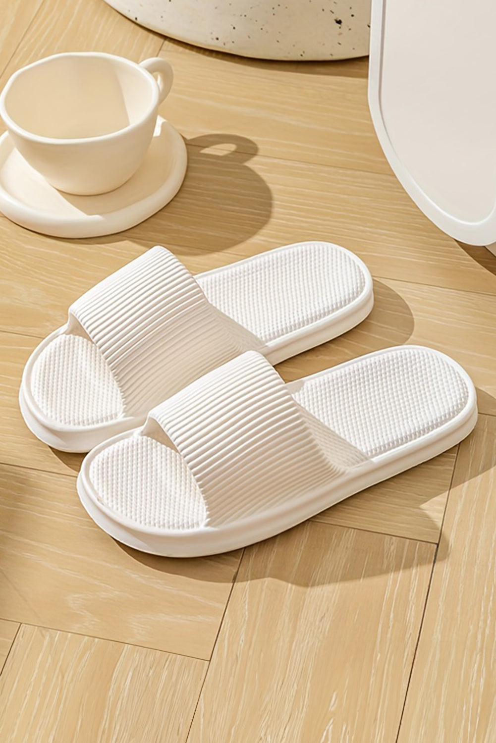 White Textured Thick Sole Soft EVA Home Slippers Slippers JT's Designer Fashion