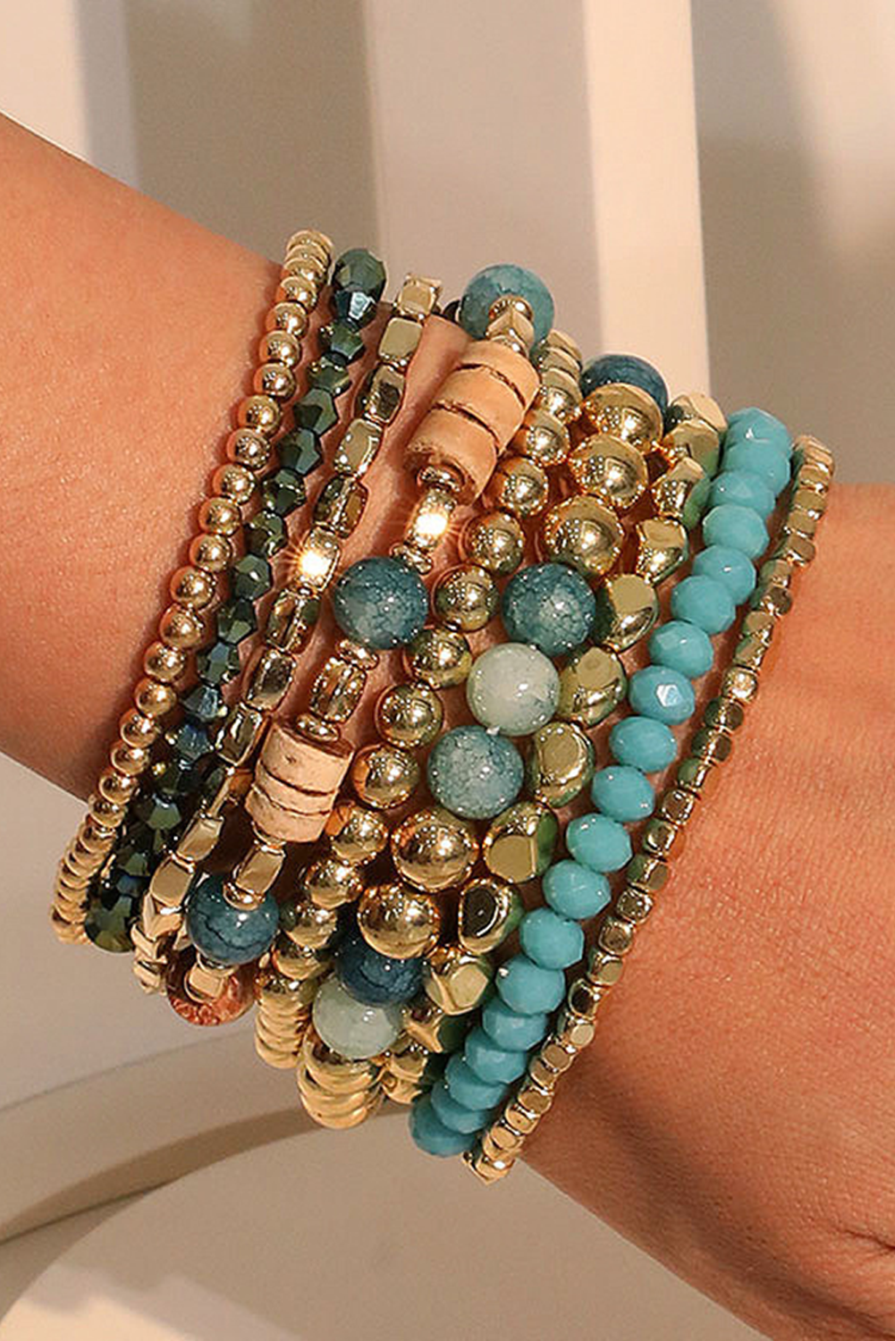 Gold Boho Beaded Multi Layer Elastic Bracelet Set Jewelry JT's Designer Fashion