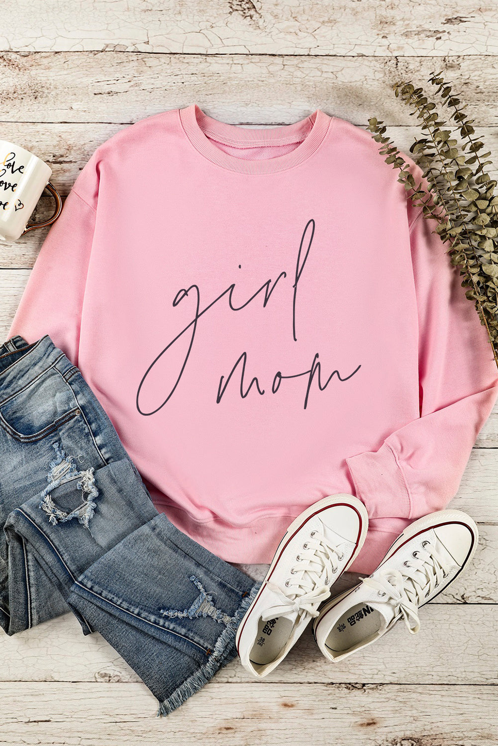 Pink Girl Mom Script Graphic Sweatshirt Graphic Sweatshirts JT's Designer Fashion