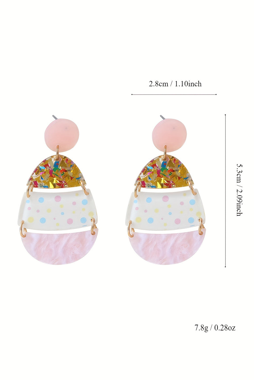 Pink Cute Printed Easter Egg Shape Drop Earrings Jewelry JT's Designer Fashion