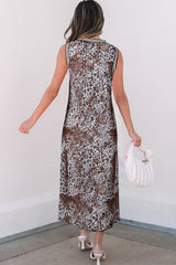 Multicolour Leopard Checkered Double Printed Reversible Sleeveless Long Dress Maxi Dresses JT's Designer Fashion