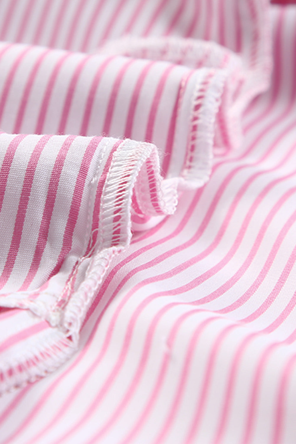 Pink Smocked Cuffed Striped Boyfriend Shirt with Pocket Blouses & Shirts JT's Designer Fashion