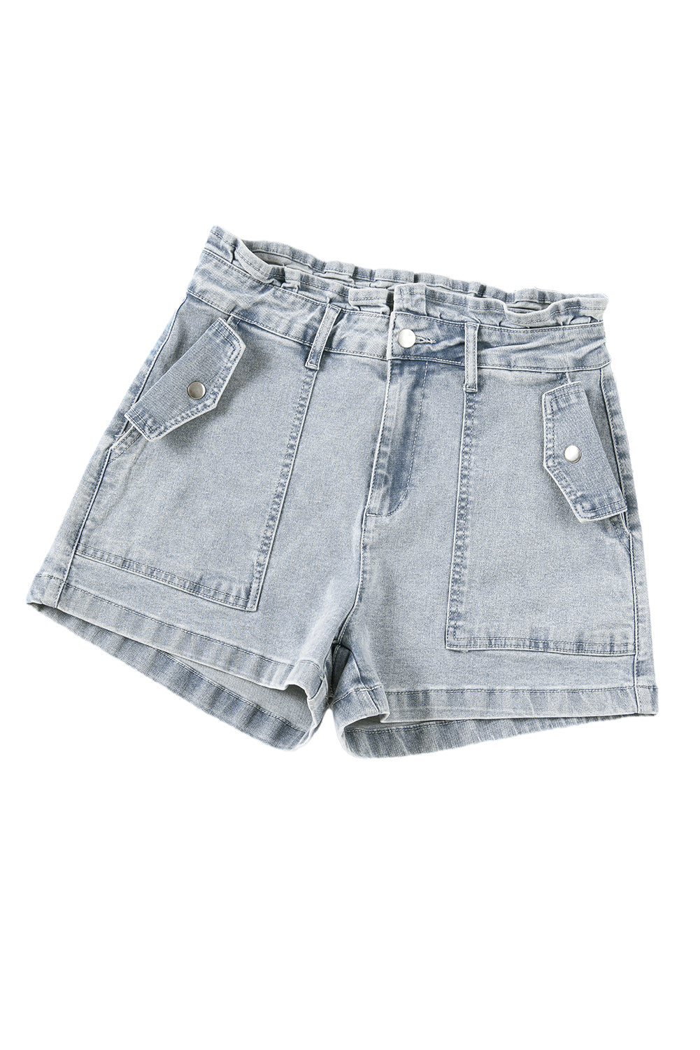 Beau Blue Ruffled High Waist Flap Pockets Denim Shorts Pre Order Bottoms JT's Designer Fashion