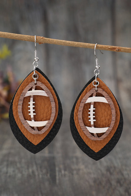 Chestnut Rugby Shape PU Leather Drop Earrings Jewelry JT's Designer Fashion