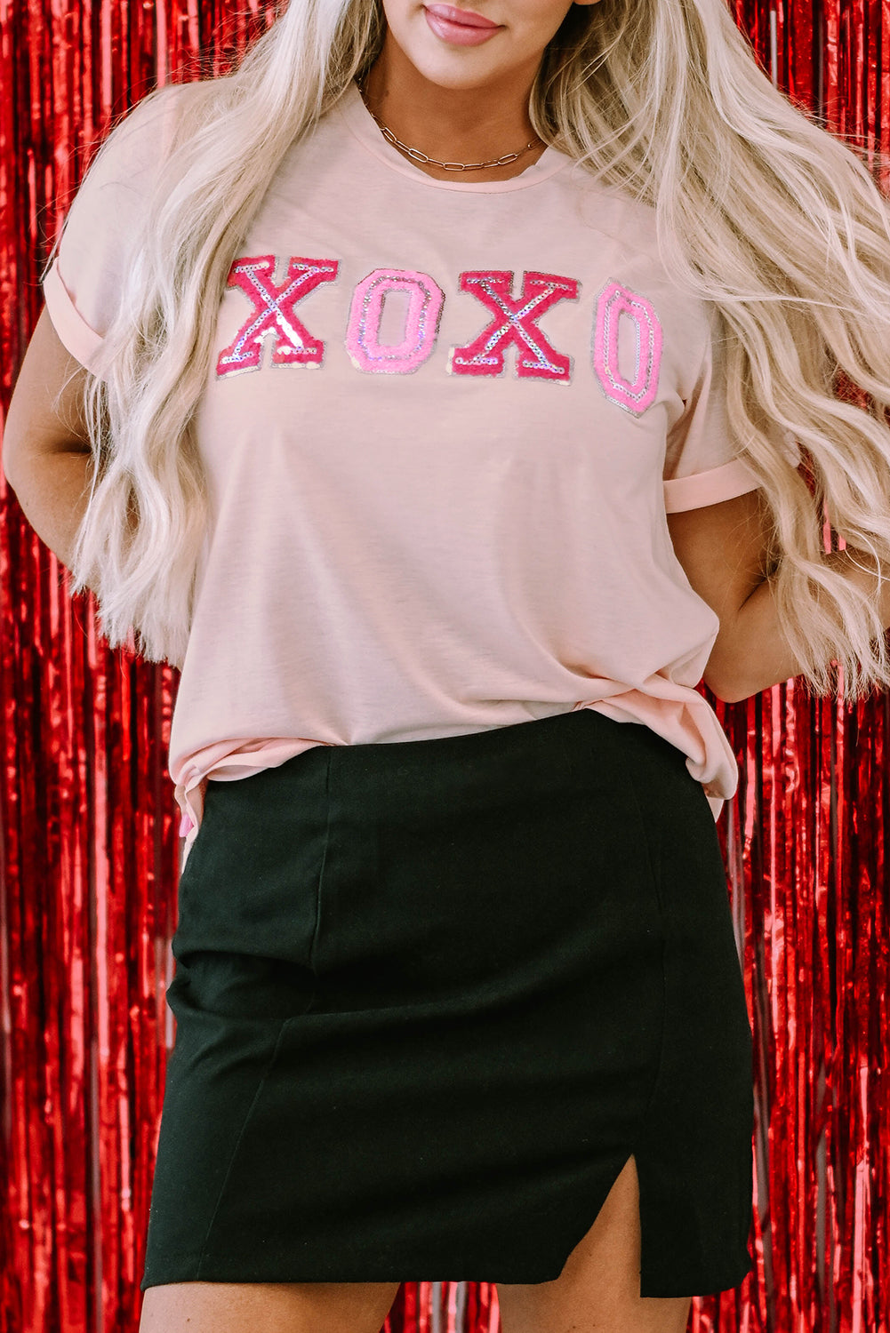 Pink Valentines Shiny XOXO Graphic T-shirt Graphic Tees JT's Designer Fashion