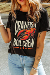 Black CRAWFISH BOIL CREW Graphic Casual T Shirt Graphic Tees JT's Designer Fashion