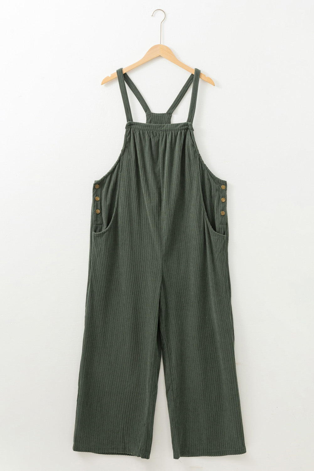 Jungle Green Plus Size Corduroy Pocketed Wide Leg Overall Plus Size Bottoms JT's Designer Fashion